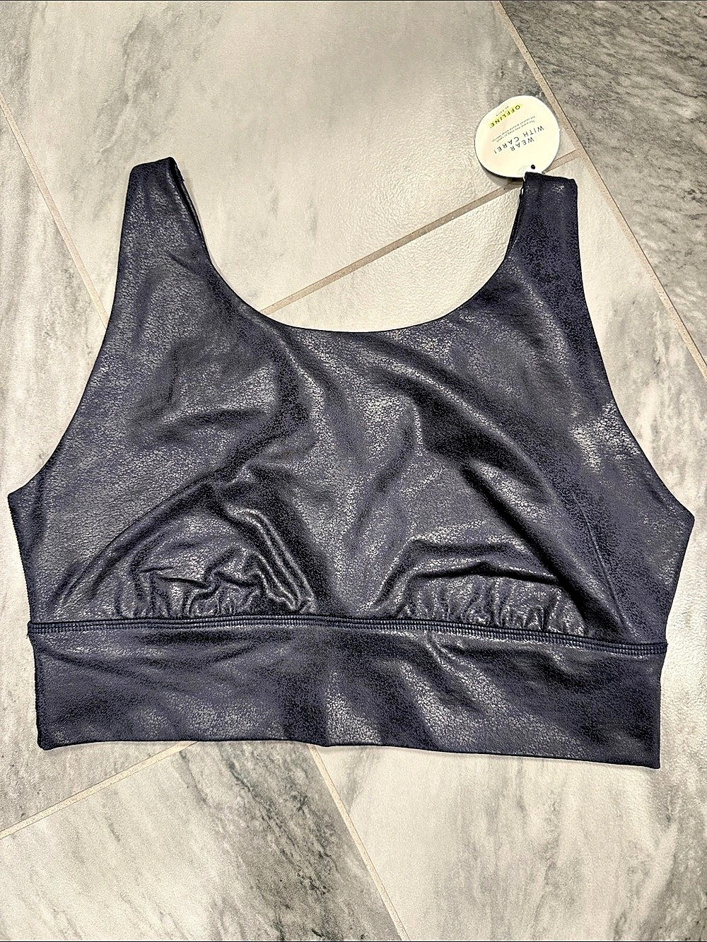 Offline by Aerie Real Me Shimmer Sports Bra Sports Bra in night blue Medium NWT